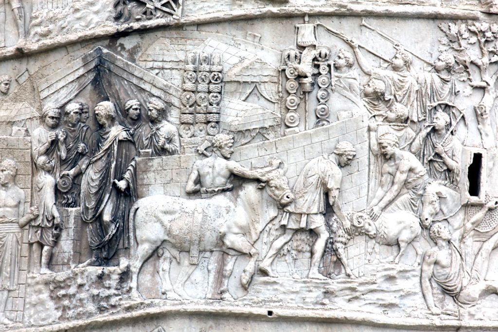Il suovetaurilia da un rilievo della Colonna Traiana.