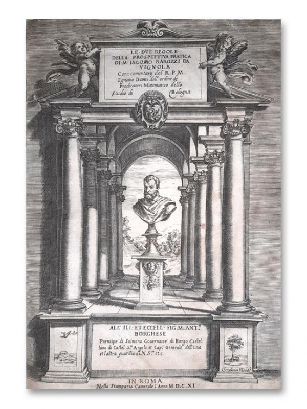 The title page of an important text of 1611 relating to Vignola's perspective techniques.