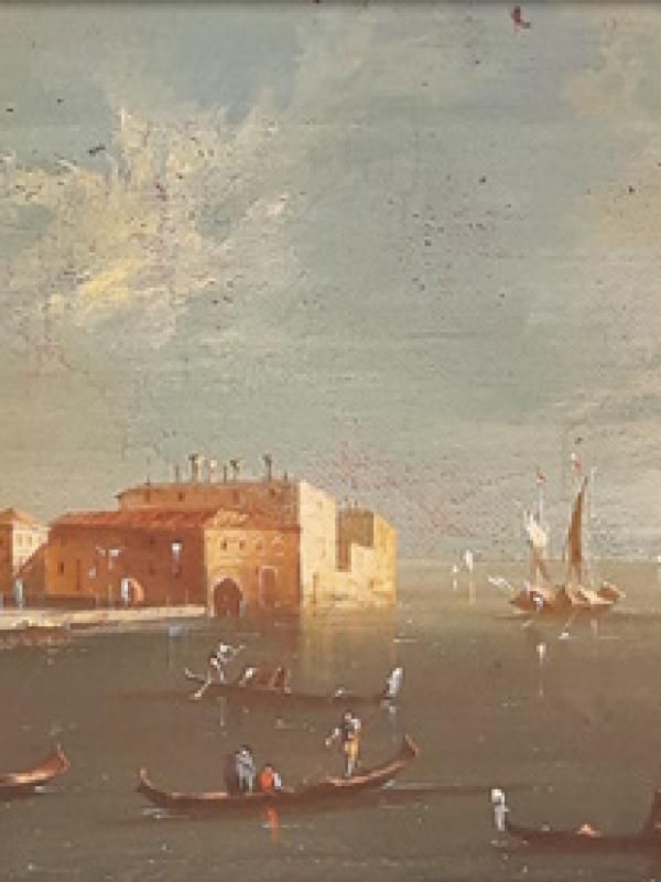Riproduzione stile “Canaletto”, metà ‘800. Olio. Misure: cm. 60x40